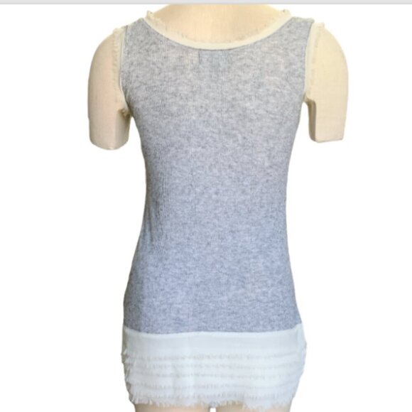 213 Michelle Kim Tank Top L Gray Rib Knit and Fringe Lace 30C - Picture 5 of 7